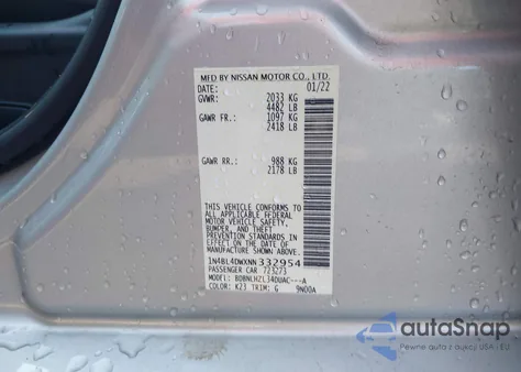 2022 Nissan Altima 2.5 Sv из США, поврежденный, VIN 1N4BL4DWXNN332954